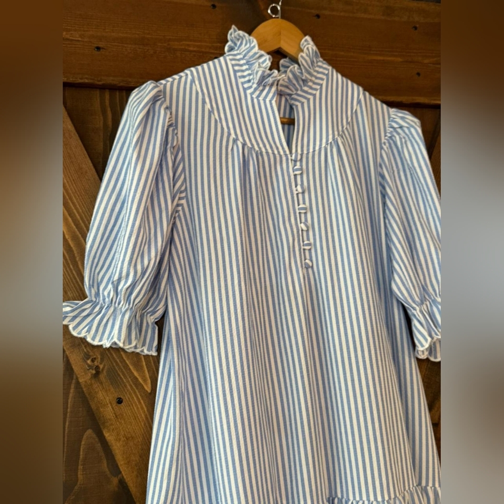 Pomander Place White and Blue Striped Long Sleeve Selena Maxi Dress - Picture 4 of 7